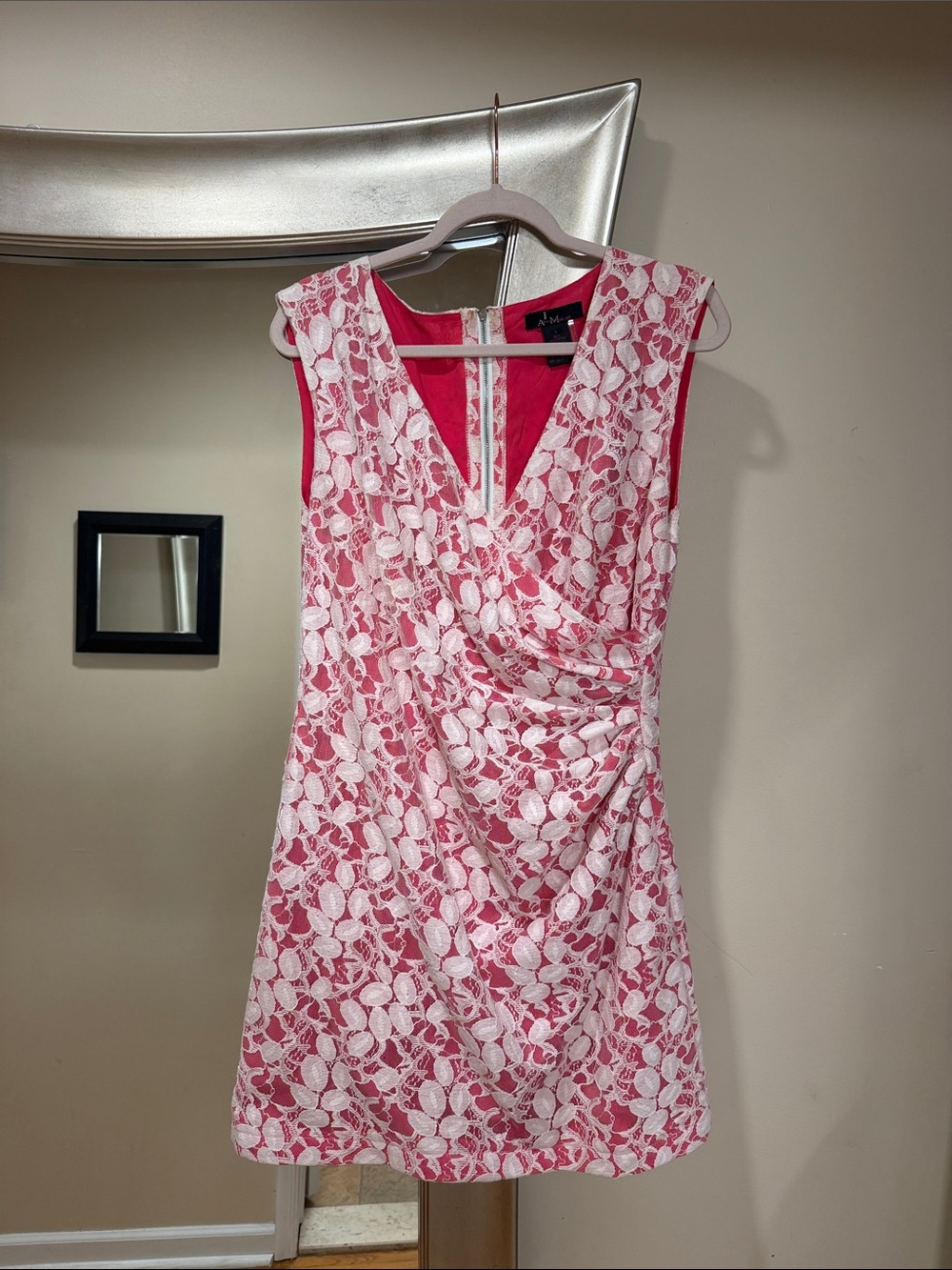 Alberto Makali Pink Dress with White Lace Overlay
